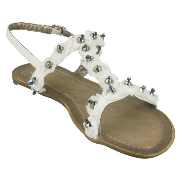 Spot On Ladies Spot On Beaded Flower Sandal