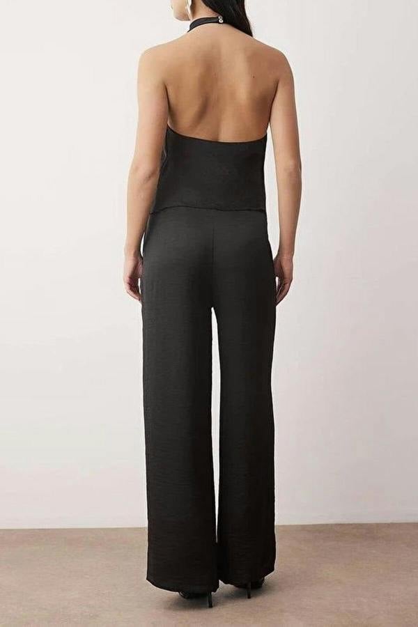 WOVCOR 2-Piece V-Neck Satin Blouse and Trousers Set