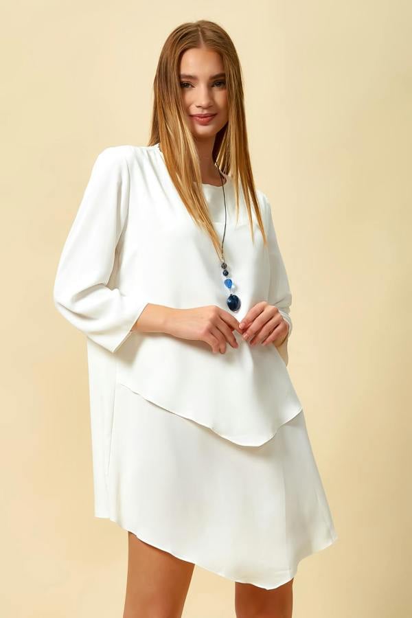 Hoxton Gal 3/4 Sleeve Relaxed Layered Top in White