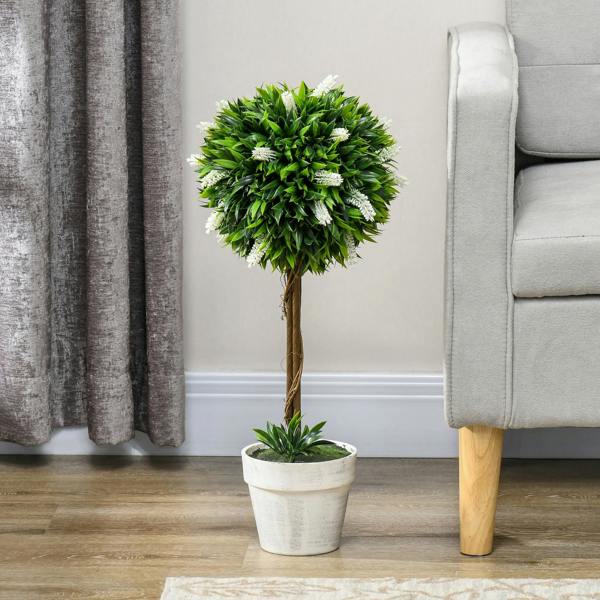 Wyld Haus Fano Neri Set Of 2 Artificial Flower Ball Trees In White With Pots For Indoor And Outdoor Styling 60cm