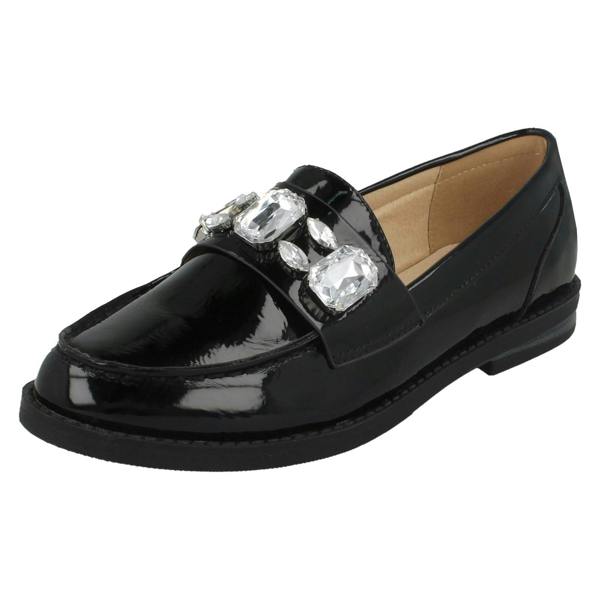 Spot On Ladies Spot On Jewel Trim Vamp Loafer Shoes