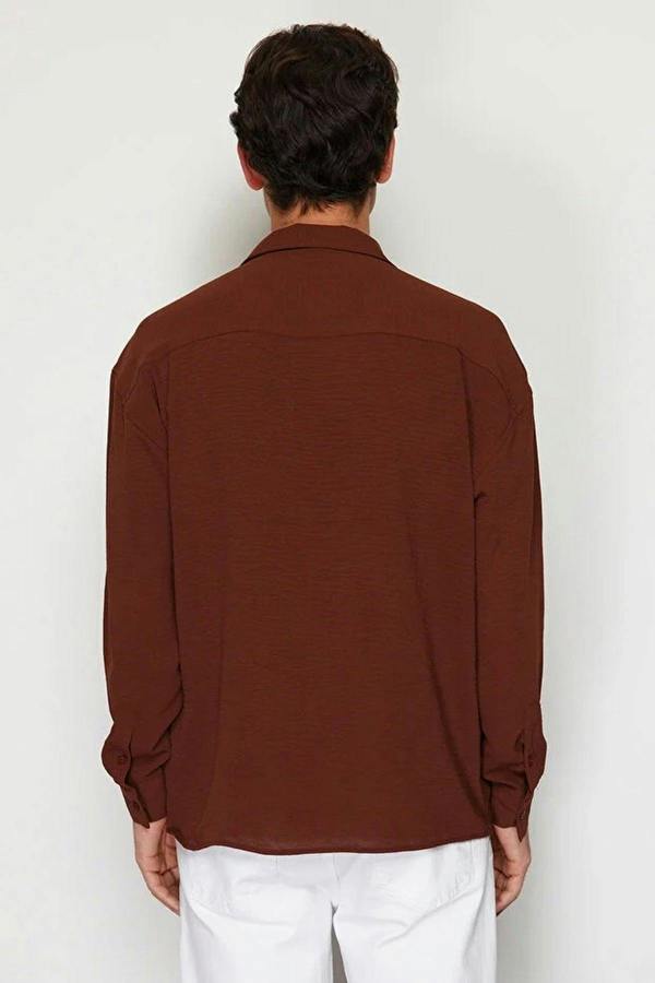 WOVCOR Oversize Fit Open Collar Linen Look Men’s Shirt