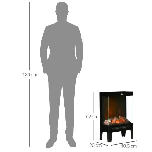 Bobobiy 180° Charming Electric Fireplace Heater, Quiet Freestanding Stove with LED Flame Effect, Level-less Temperature Control, 1000W/2000W, Black