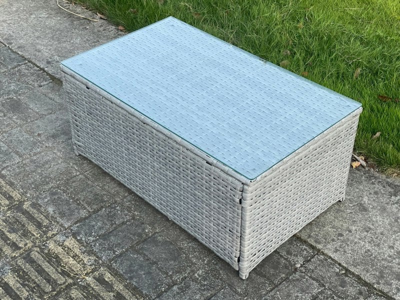 Fimous Light Grey Mixed Rattan Rectangular Oblong Coffee Tea Table Outdoor Garden Furniture Accessory
