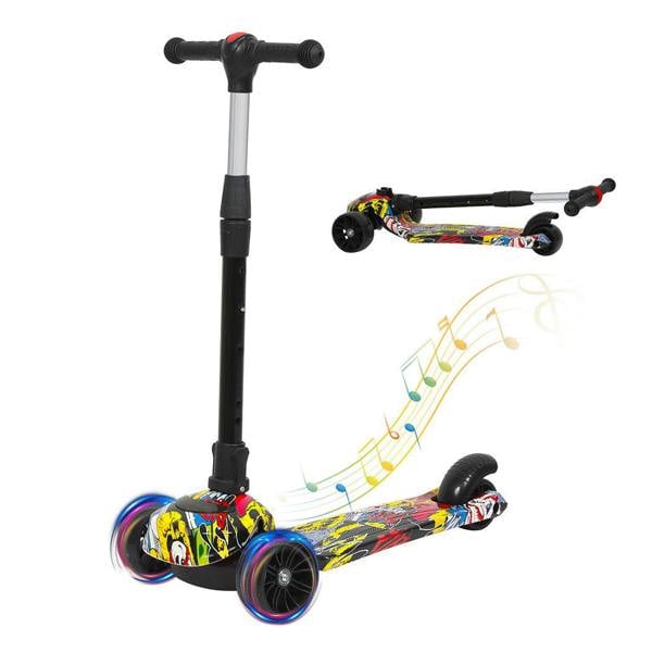 Dekko Kids Scooter Foldable Adjustable Height Flashing LED Light Music 3 Wheels