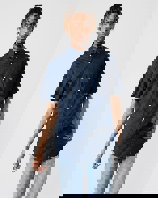 GANT Regular Broadcloth Short Sleeve Button Down Mens Shirt - 410 Marine