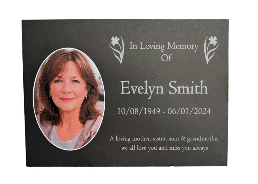 Memorials Direct Photo Slate Memorial Plaque, Daffodil, Add a Portrait & Personalised Text | 35×25cm (14×10”)