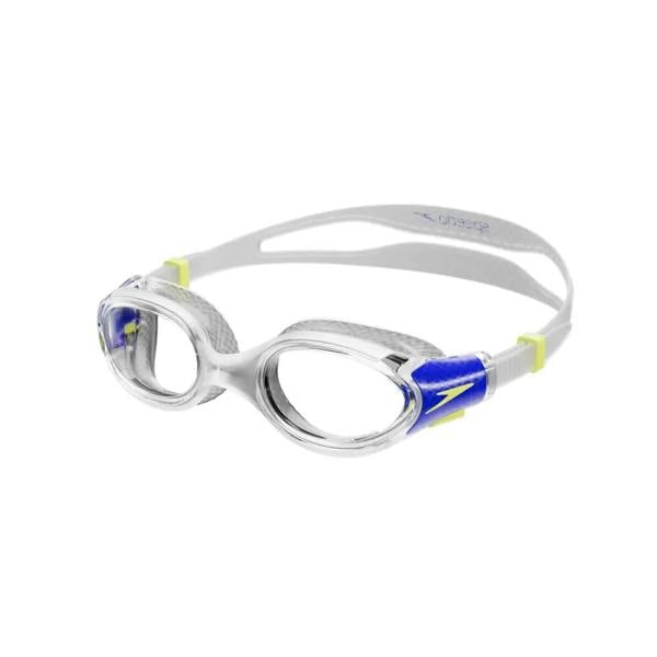Speedo Biofuse 2.0 junior swim goggles with clear lenses and blue accents