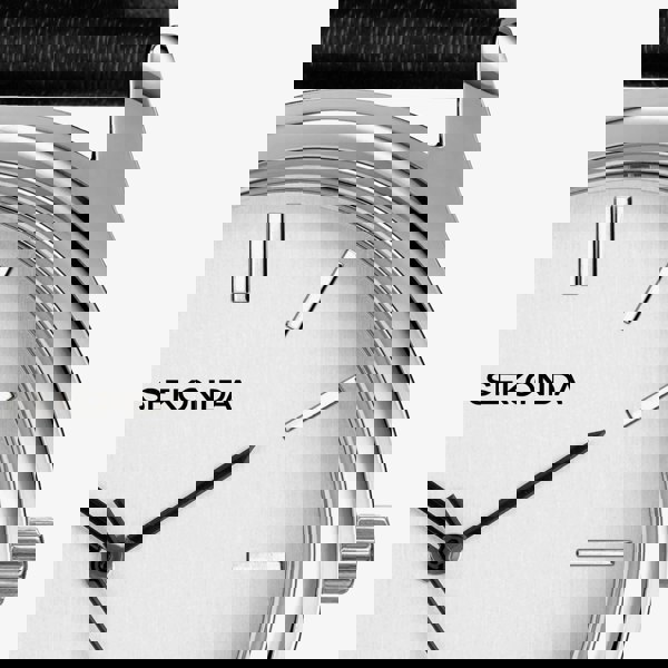 Sekonda Mens Evans Silver Dial Black Leather Strap Watch 30252