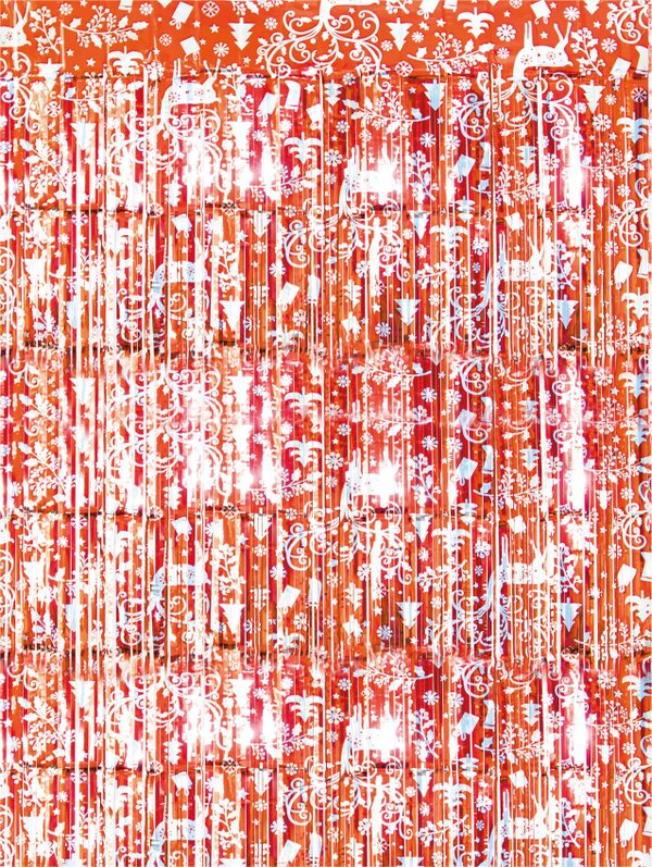 Cheetah Christmas Reindeer Tinsel Curtain, 2M x 1M Red