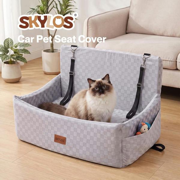 Skylos Large Dog Car Seat Booster Dual-Sided Plush Cool Bed Washable Grey