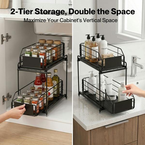 TOQUE 2 Tier Pull Out Basket Under Sink Kitchen Cabinet Storage Organiser Drawer