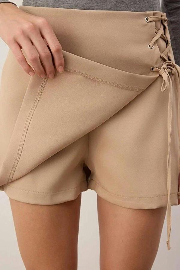 WOVCOR Woven Short Skirt with Tie and Eyelet Detail