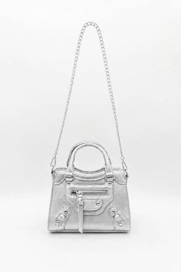 SVNX Zip Detail Satchel Handbag in Silver