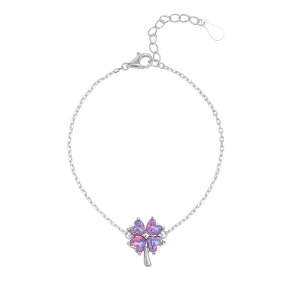 Spero London Purple Opal Clover Sterling Silver Bracelet