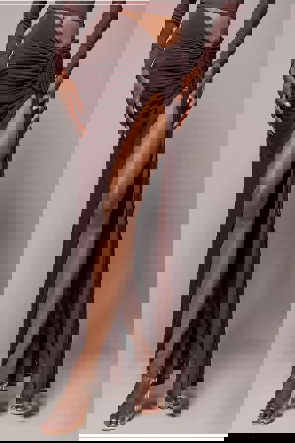 Super Split Front Drawstring Maxi Skirt - Brown SK60