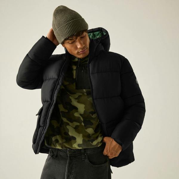 Regatta Mens Marek Short Padded Jacket - Black/Pine Needle - 