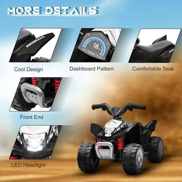 Black kids electric quad bike with digital dashboard pattern and comfortable seat