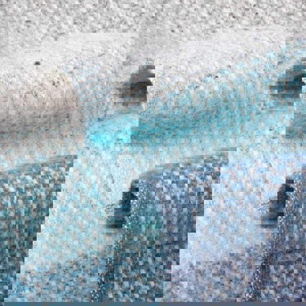 Evening Tales - Pure New Wool Blanket - Super Fluffy - Grey, Turquoise & Blue - Heating & Plumbing London - Throw