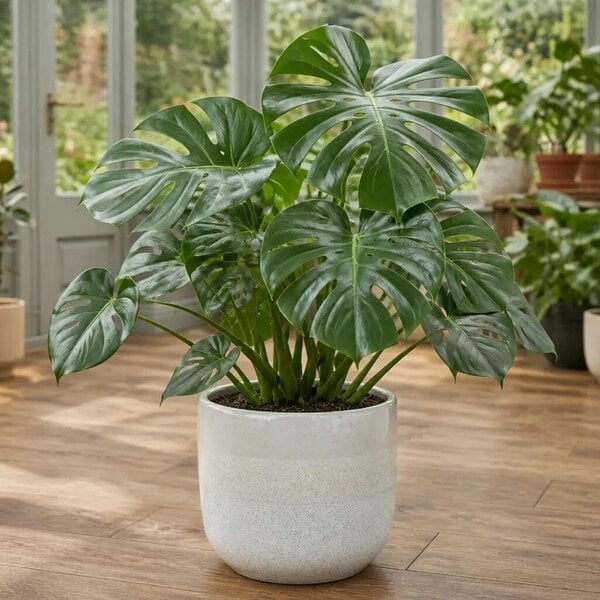 Monstera Deliciosa Cheese Plant – Large Split Leaf Tropical Evergreen Indoor Houseplant - White Stoneware Pot