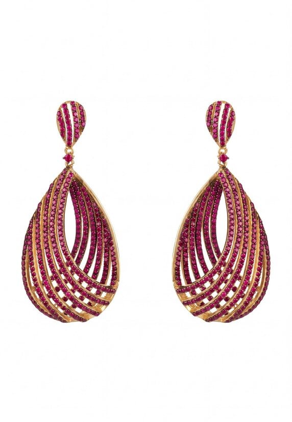 Latelita Vortex Teardrop Earrings Ruby Pink Gold