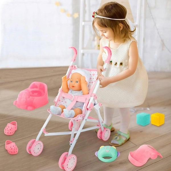 deAO Toys My First Baby Doll Play Set with Stroller Baby Doll Pushchair with Accessories