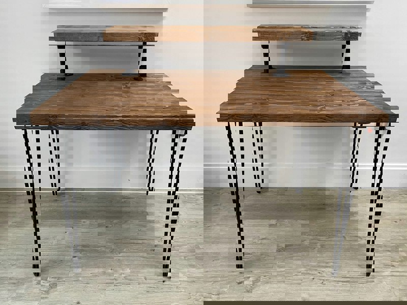 The Bespoke Carpentry Co Wooden Desk with Steel Hairpin Frame Legs