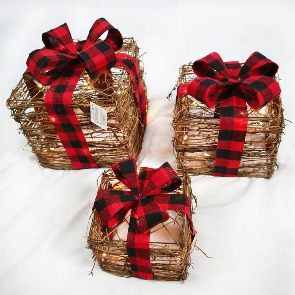 Set of 3 Light Up Christmas Rattan Parcels with Warm White LED Glow for Rustic Seasonal Home Decor image 6