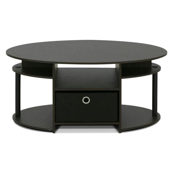WALPLUS JAYA Simple Design Oval Coffee Table with Bin, Walnut Compact Sturdy Design For Dorm Room (Walnut) - SKU 15079WNBK