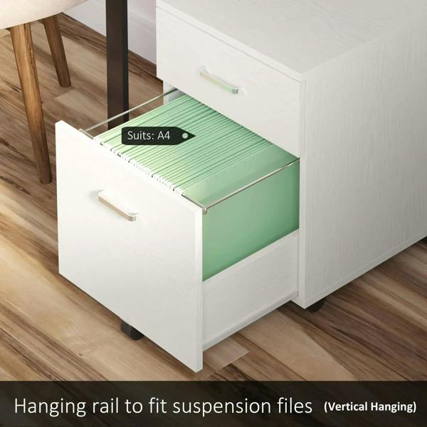 Open white filing cabinet drawer with hanging rail for A4 suspension files