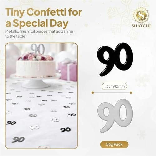 90th Birthday Black and Silver Foil Confetti Family Pack for Table Decoration image 1