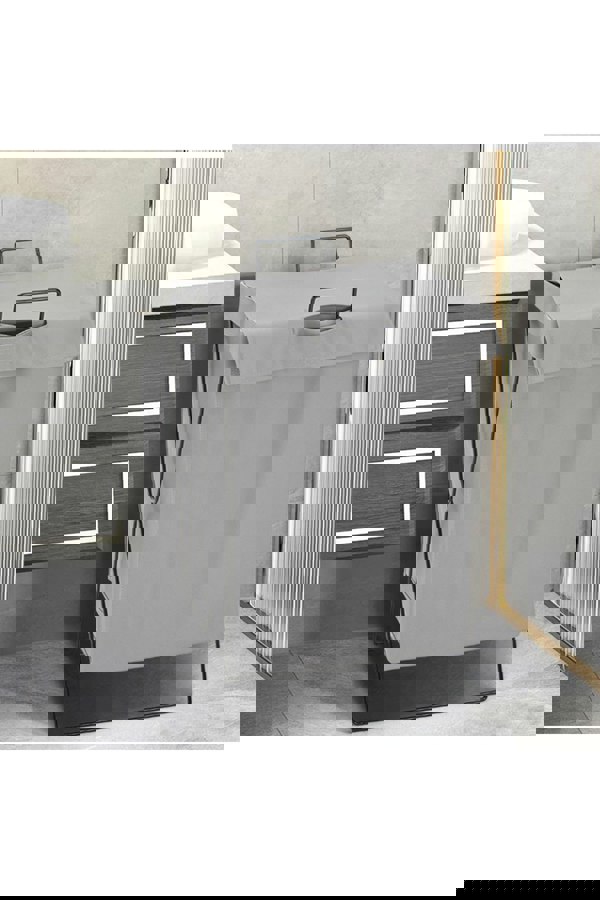 Living and Home Bathroom Collapsible PU Leather Laundry Hamper with Metal Frame Grey