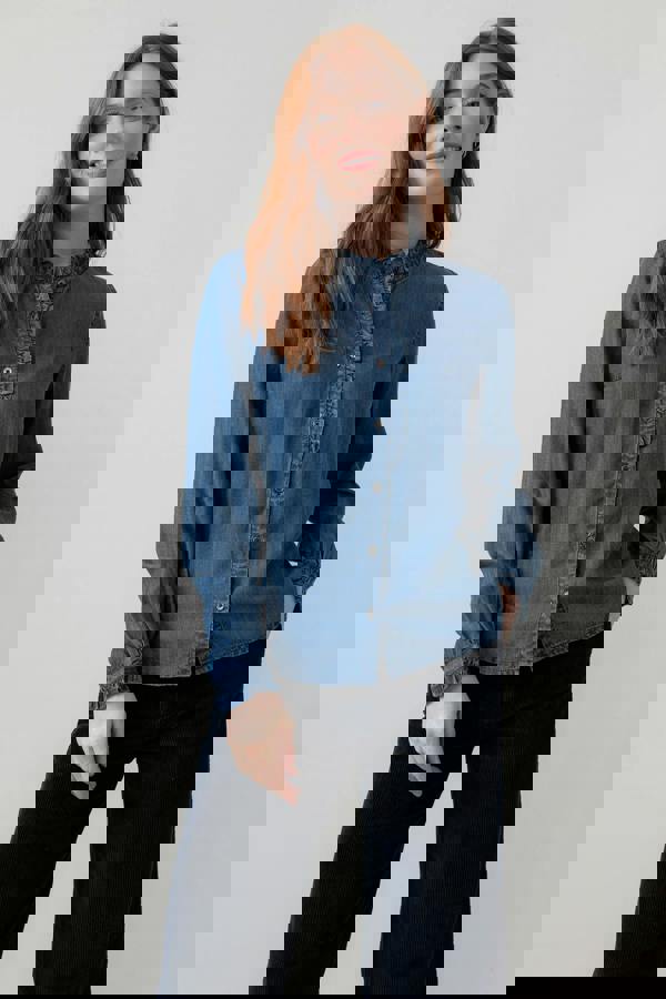 Rachel Tencel™ Denim Frill Blouse Blue | Lily and Me Clothing