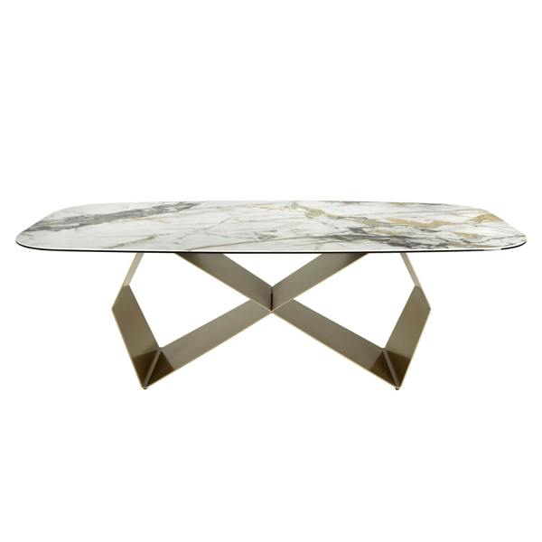 Angel Cerdá Rectangular dining table in porcelain marble and champagne-coloured steel 1140