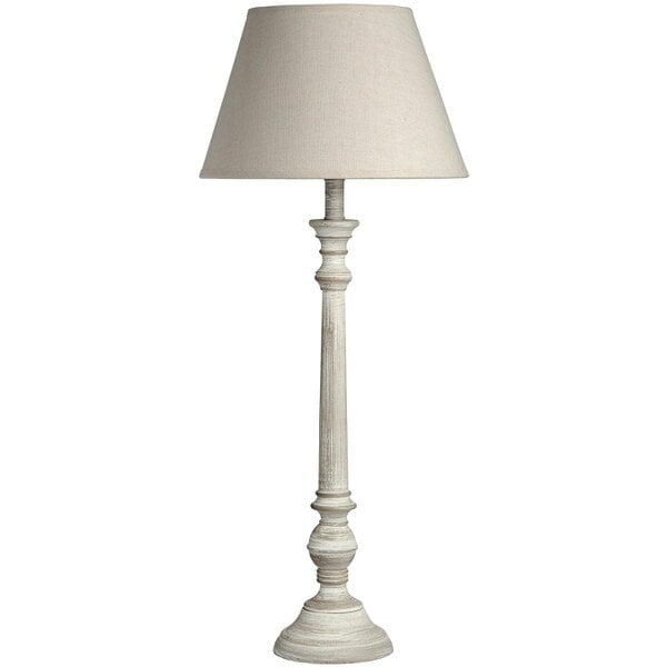 Wyld Haus Baronnies Cream Wooden Pedestal Table Lamp with Tapered Shade