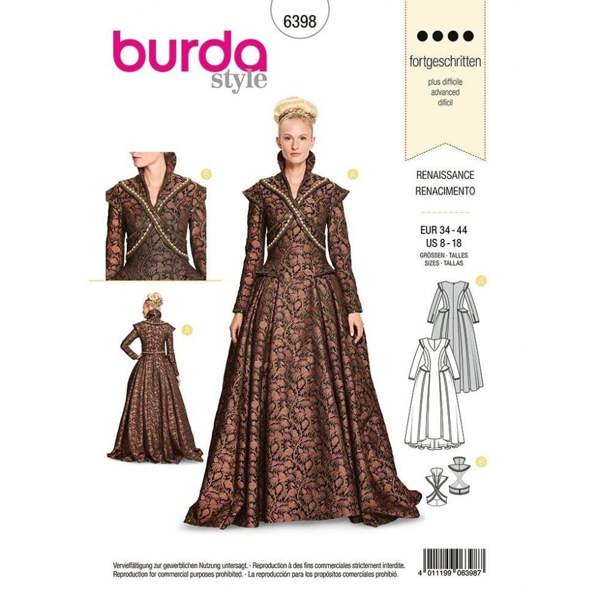 Burda Sewing Pattern 6398 Costumes, Dresses and Vintage Style For Women, 8 to 18 - Advanced