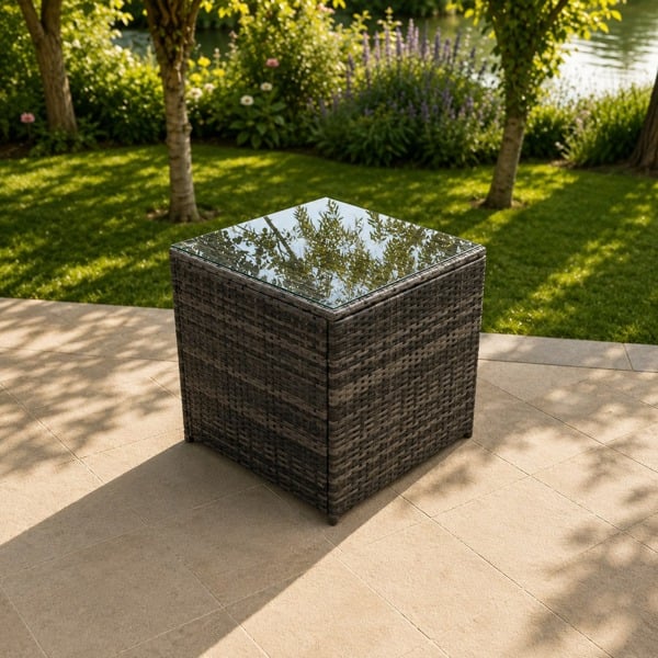 Fimous Grey Rattan Cube Side Coffee Table