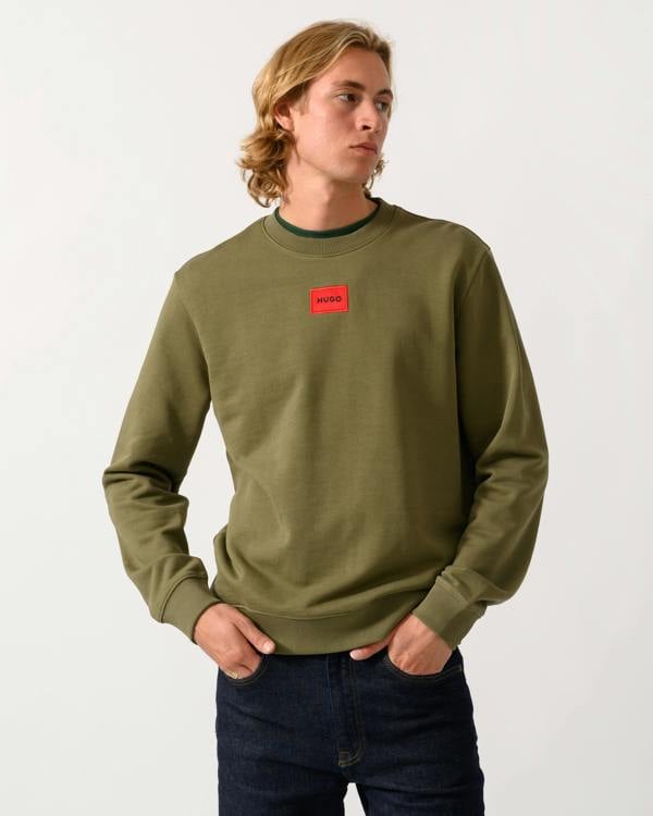 HUGO Diragol212 Label Logo Mens Sweatshirt - Open Green 389