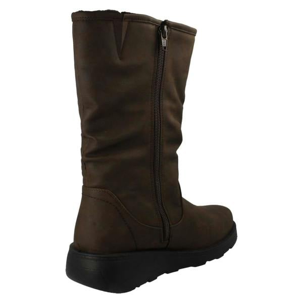 Spot On Ladies Spot On Fur Lined Zip Up Wide Fit Wedge Heel Mid Calf Boots F4466