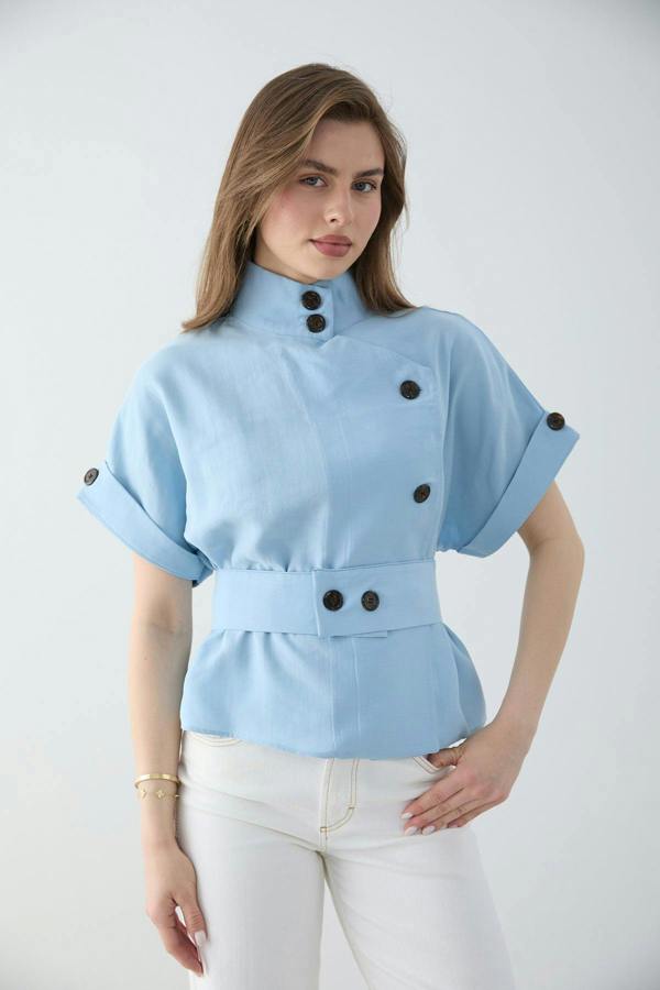 Lyocell Blend Short Sleeve Relaxed Fit Blouse Jacket