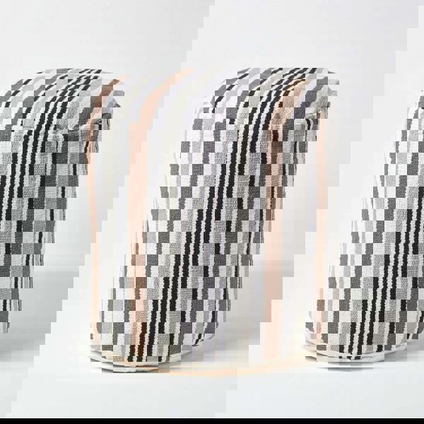 HOMESCAPES Grey, Black and White Stripe Bean Filled Pouffe