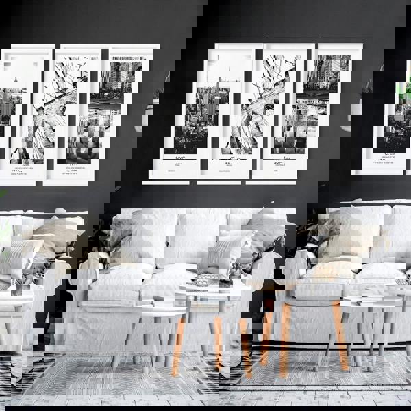 White and black art | set of 3 New York living room wall art