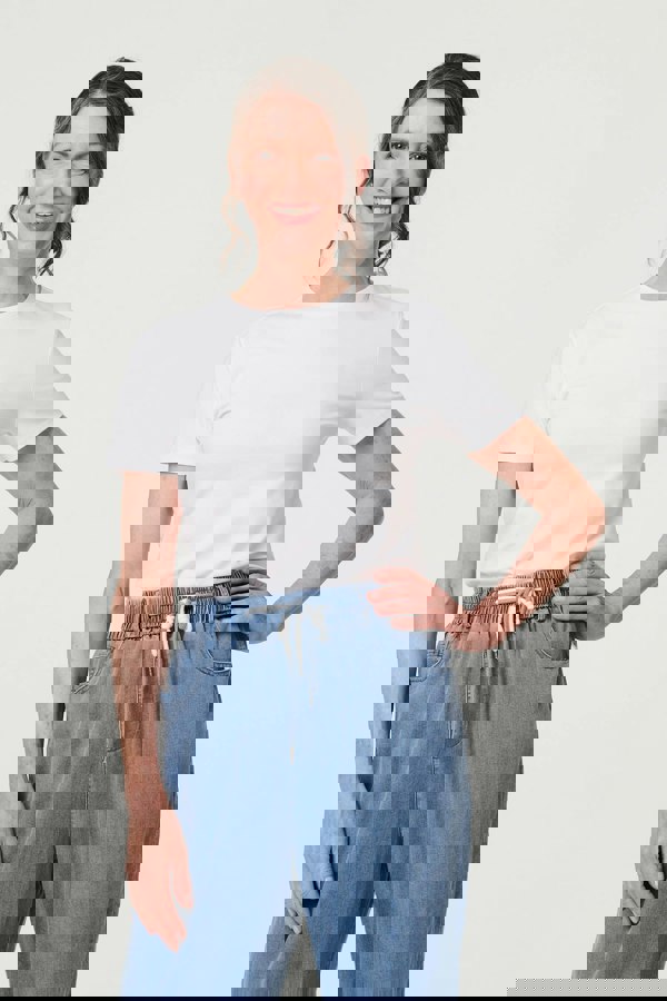 Blue | Denim Elasticated Waist Crop Trousers
