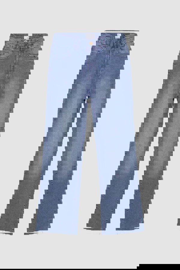 ENORSIA High Waist Raw Hem Flared Jeans