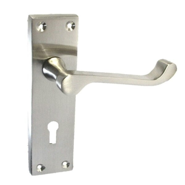 EDH Door Hardware Satin Nickel Victorian Scroll Lock Door Handles + 3 Lever Mortice Sash Lock Set1