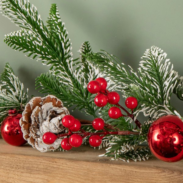 Samuel Alexander 1.9m Christmas Frosted Pinecone Garland with Red Berries and Baubles