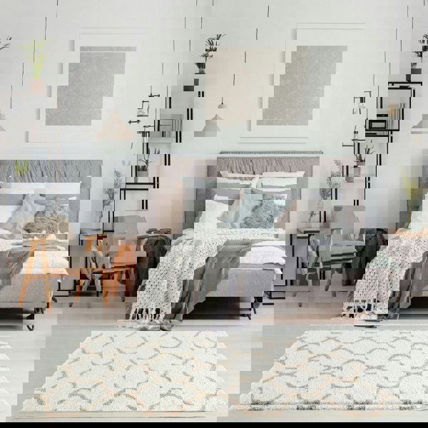 Trellis Design Thick Shaggy Area Rugs Ivory Beige