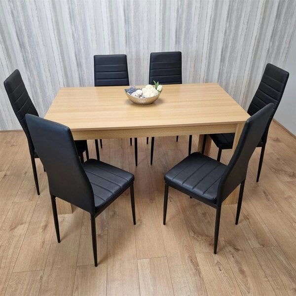 Kosy Koala Dining Set of 6 Dining Table and 6 Black Faux Leather Chairs Dining Room Furniture