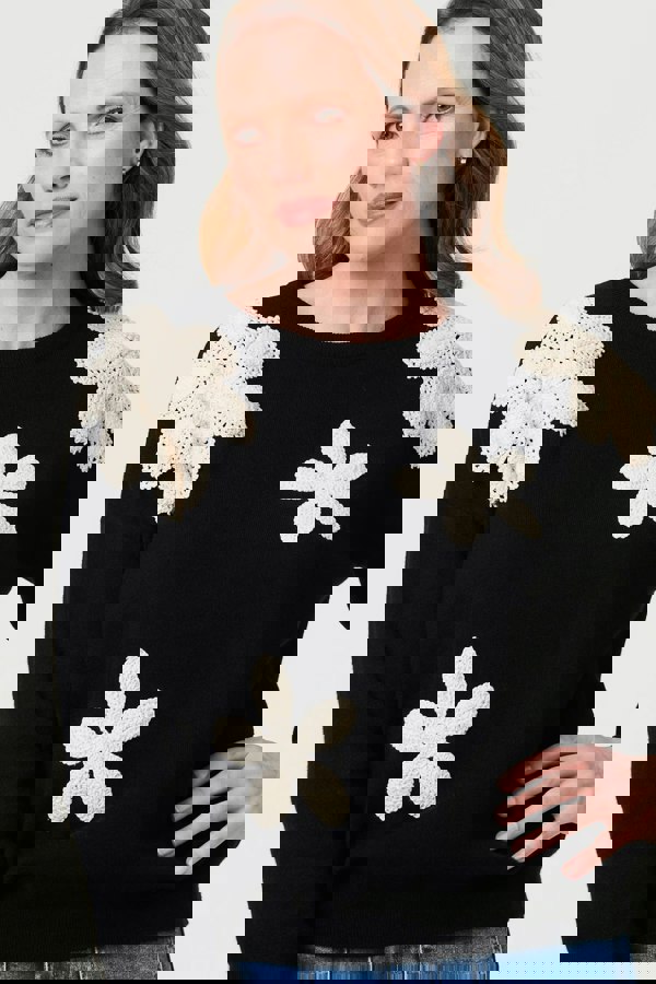 Black | Floral Embroidered Relaxed Knit Jumper