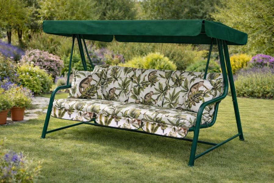 Vienna Deluxe 3 Seater Garden Hammock with Canopy - Free Standing Swing Seat 173cm (L) x 160cm (H) Tropical Green The Garden Furniture Shop